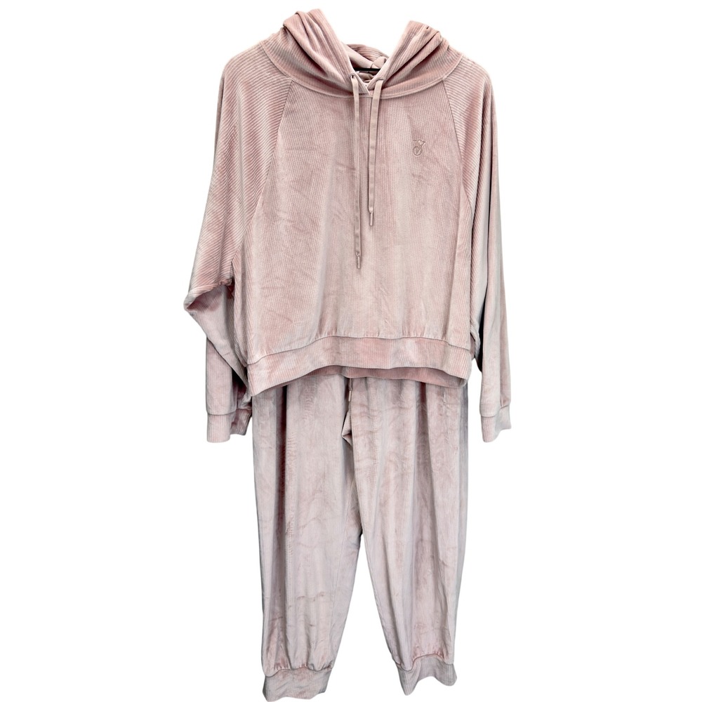 Victoria's Secret On Point Pink Ribbed Velour Hoodie & Jogger Set Womens Size XL - Picture 2 of 7